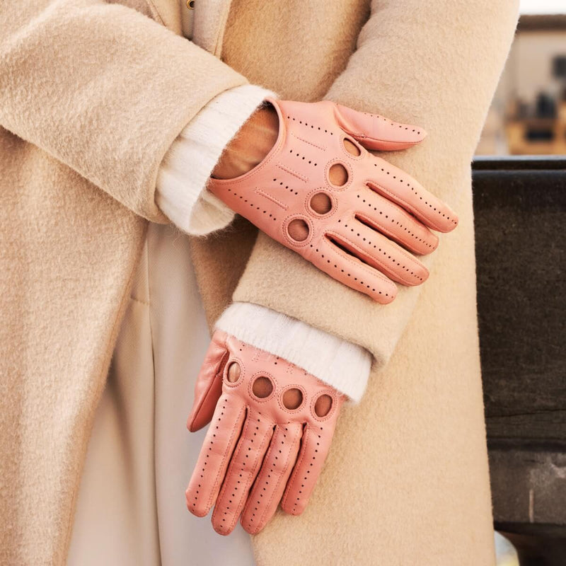 Alessa (pink) - Classic lambskin leather driving gloves