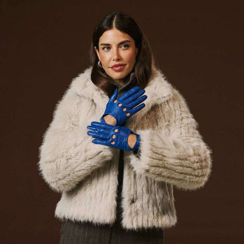 Alessa (blue) - Classic lambskin leather driving gloves