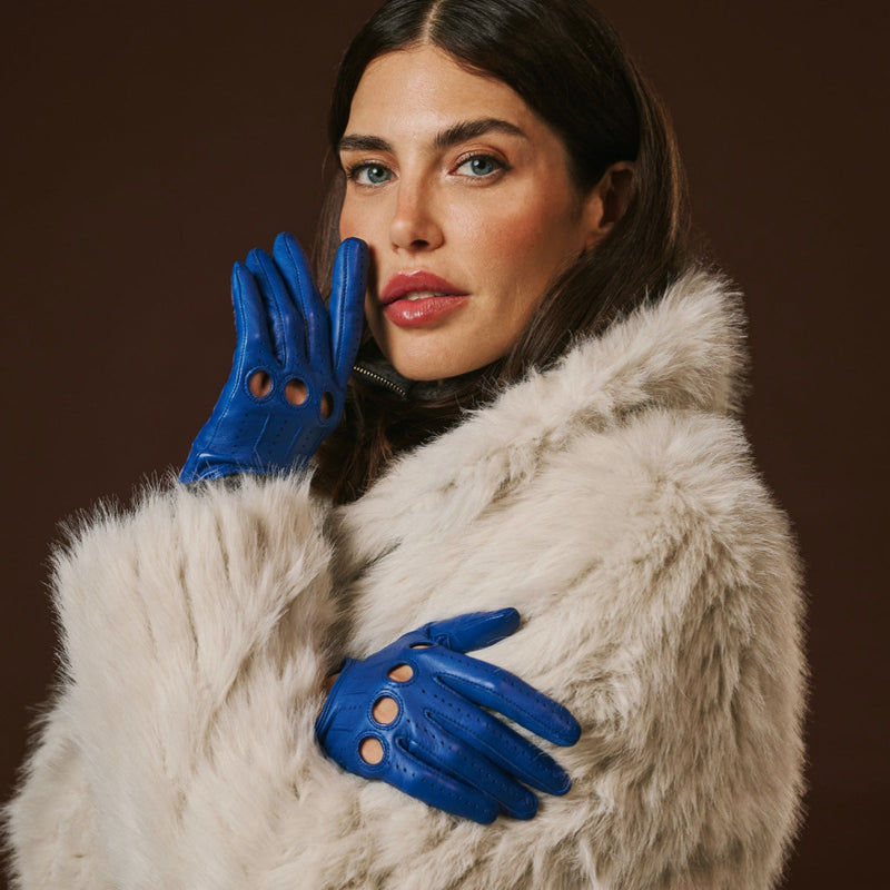 Alessa (blue) - Classic lambskin leather driving gloves
