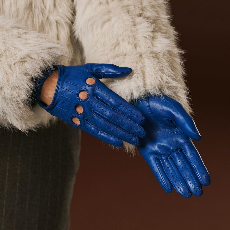 Alessa (blue) - Classic lambskin leather driving gloves