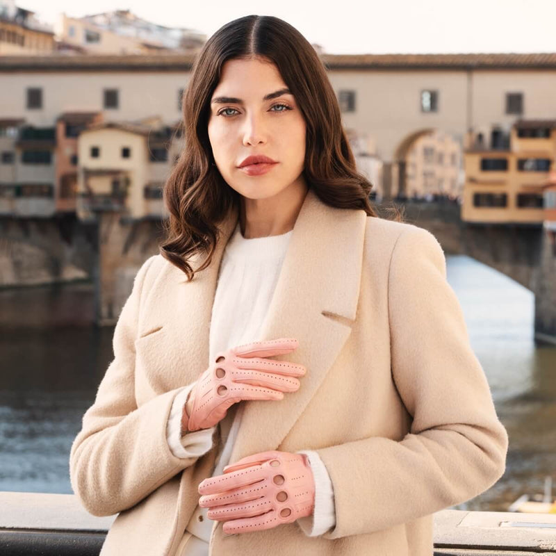 Alessa (pink) - Classic lambskin leather driving gloves