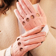 Alessa (pink) - Classic lambskin leather driving gloves