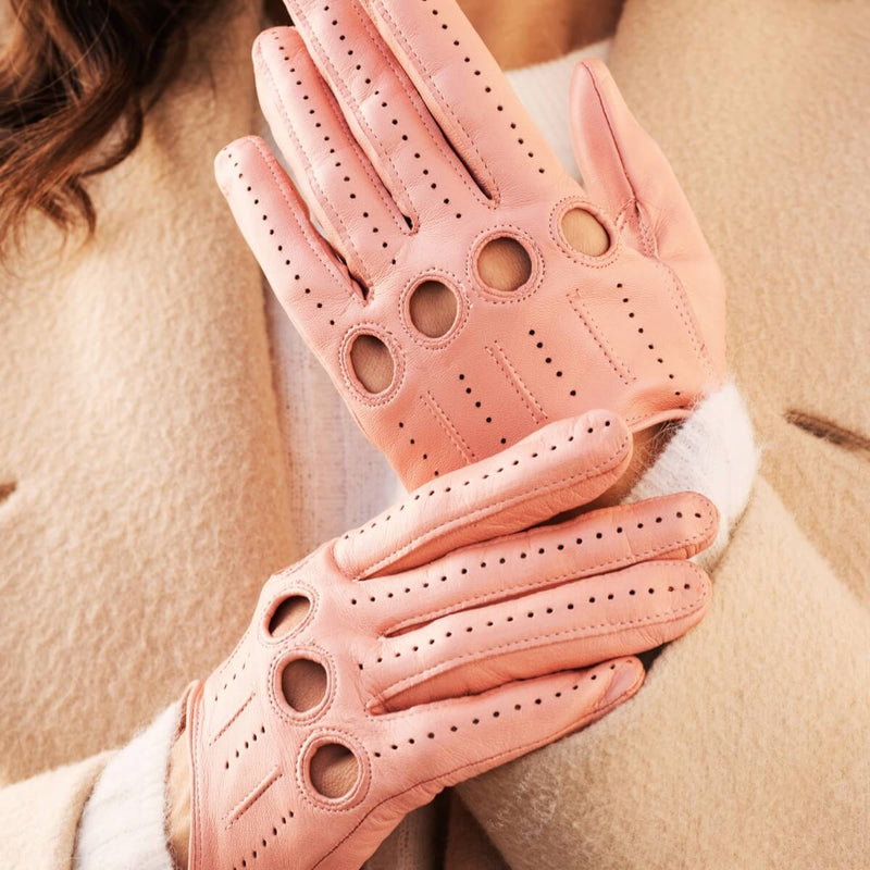 Alessa (pink) - Classic lambskin leather driving gloves
