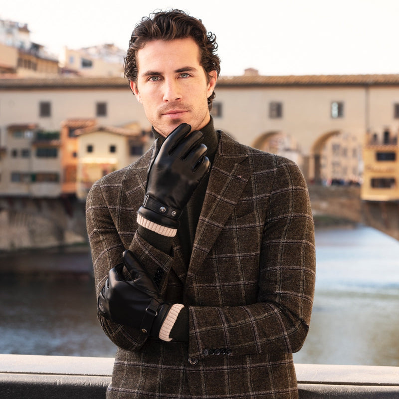 Alonzo (black) - Lambskin leather gloves with cashmere lining & touchscreen feature