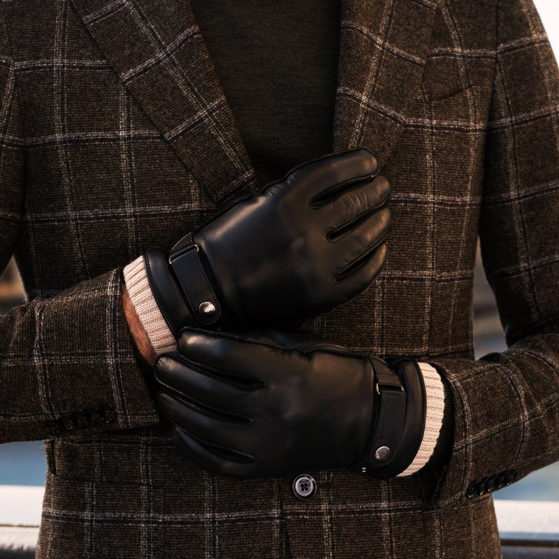 Alonzo (black) - Lambskin leather gloves with cashmere lining & touchscreen feature