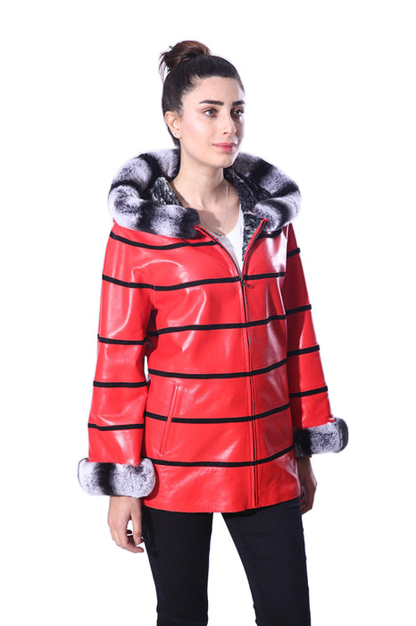 Anna Womens Real Fur Leather Jacket with Hood