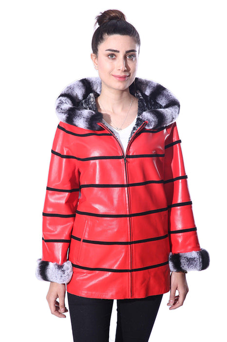 Anna Womens Real Fur Leather Jacket with Hood