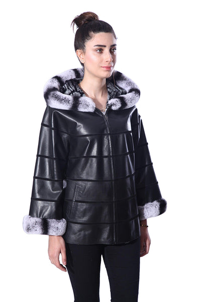 Anna Womens Real Fur Leather Jacket with Hood