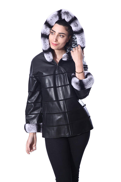 Anna Womens Real Fur Leather Jacket with Hood