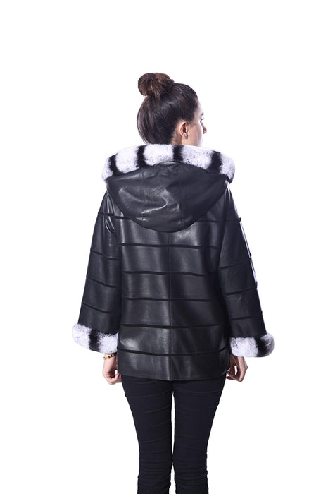 Anna Womens Real Fur Leather Jacket with Hood