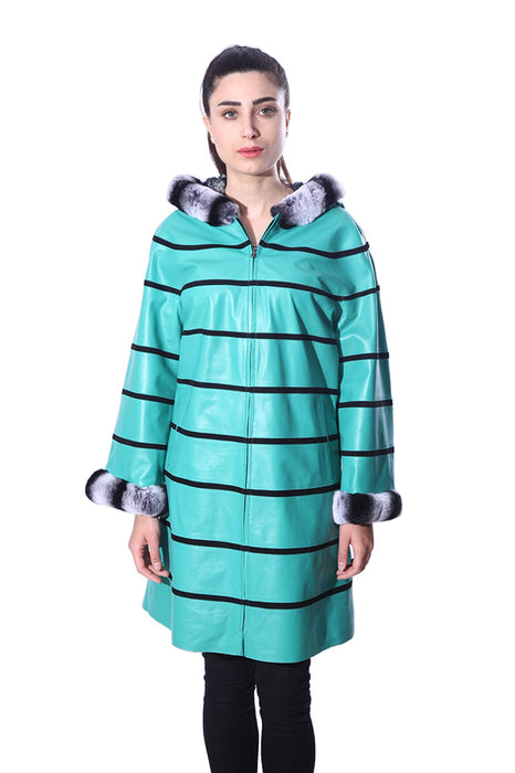 Anna Womens Real Fur Leather Jacket with Hood