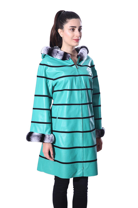 Anna Womens Real Fur Leather Jacket with Hood