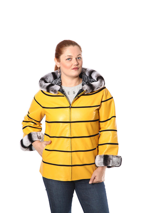 Anna Womens Real Fur Leather Jacket with Hood
