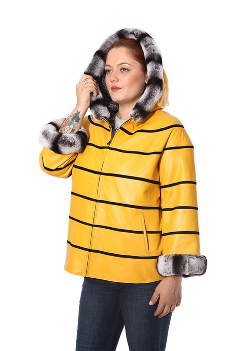 Anna Womens Real Fur Leather Jacket with Hood