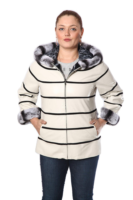 Anna Womens Real Fur Leather Jacket with Hood