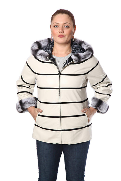 Anna Womens Real Fur Leather Jacket with Hood