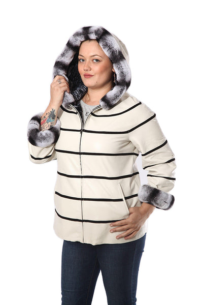 Anna Womens Real Fur Leather Jacket with Hood