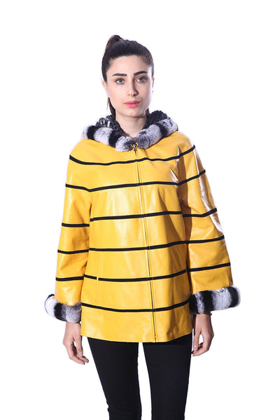 Anna Womens Real Fur Leather Jacket with Hood