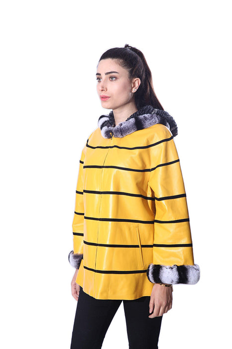 Anna Womens Real Fur Leather Jacket with Hood