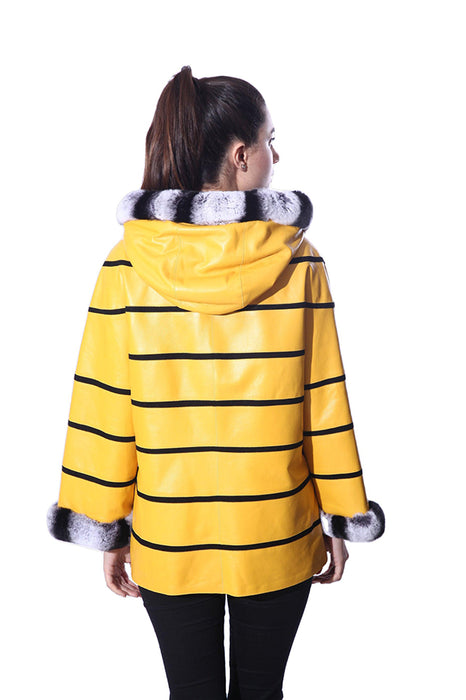 Anna Womens Real Fur Leather Jacket with Hood