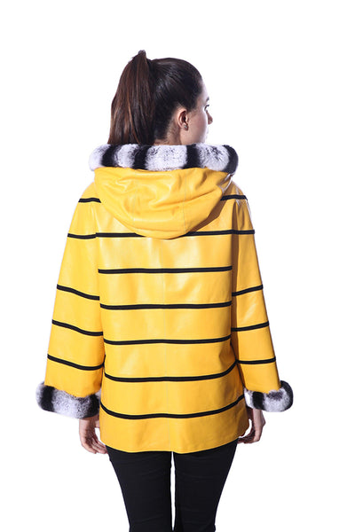 Anna Womens Real Fur Leather Jacket with Hood