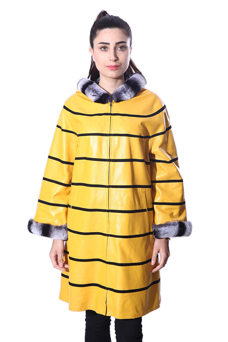 Anna Womens Real Fur Leather Jacket with Hood