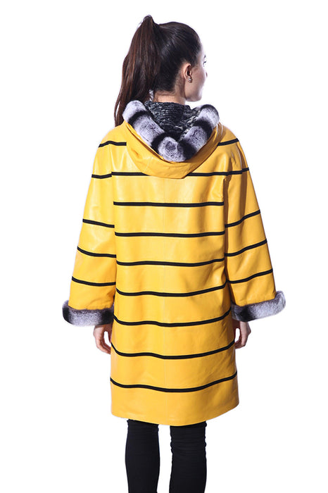 Anna Womens Real Fur Leather Jacket with Hood