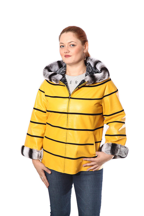 Anna Womens Real Fur Leather Jacket with Hood