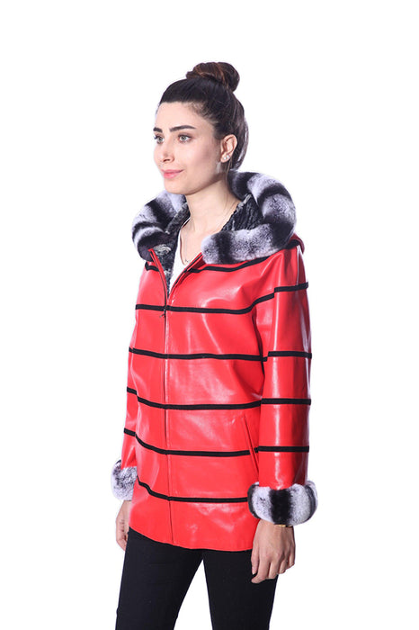 Anna Womens Real Fur Leather Jacket with Hood
