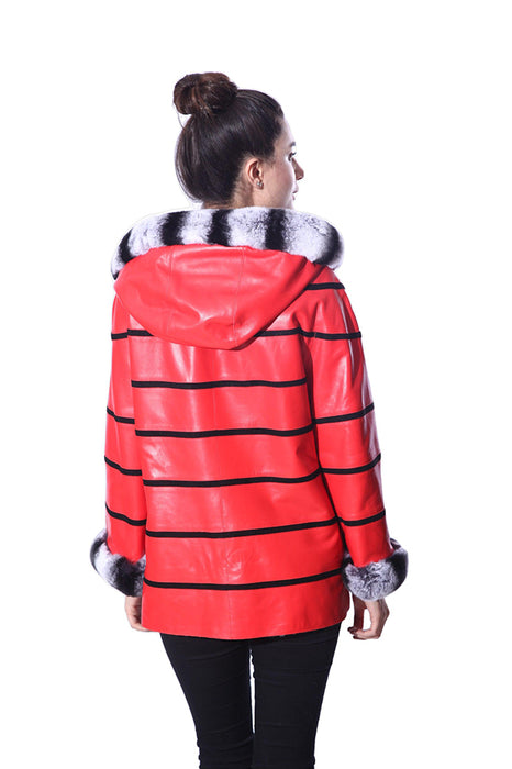 Anna Womens Real Fur Leather Jacket with Hood