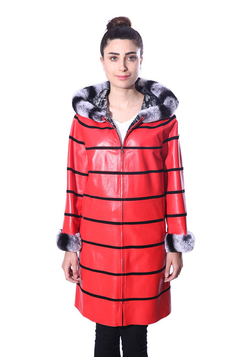 Anna Womens Real Fur Leather Jacket with Hood