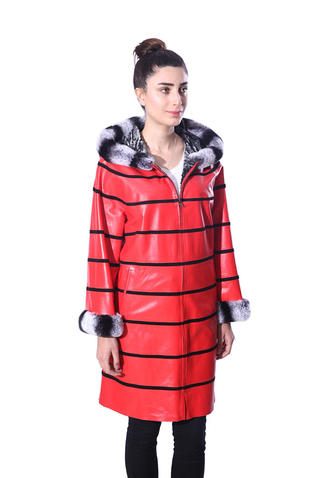 Anna Womens Real Fur Leather Jacket with Hood