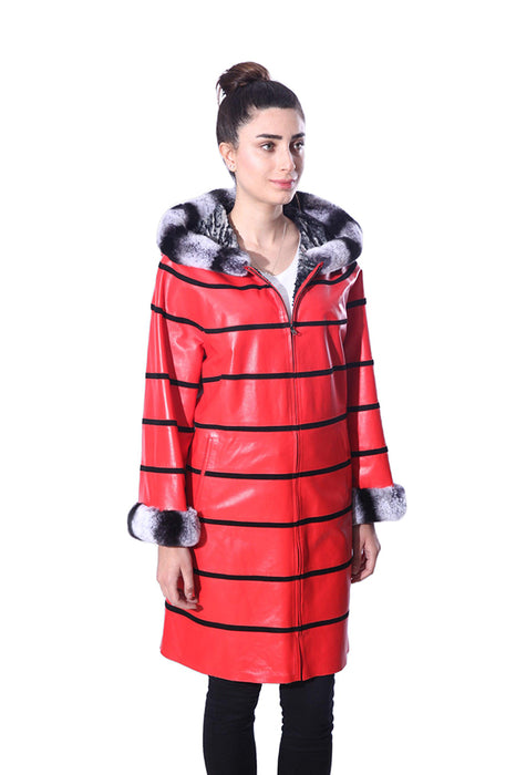 Anna Womens Real Fur Leather Jacket with Hood