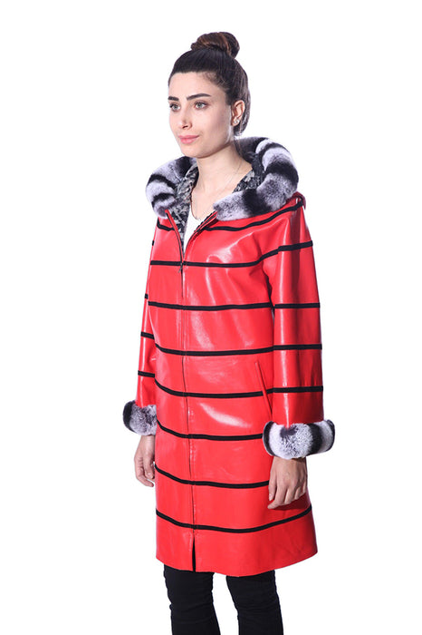 Anna Womens Real Fur Leather Jacket with Hood