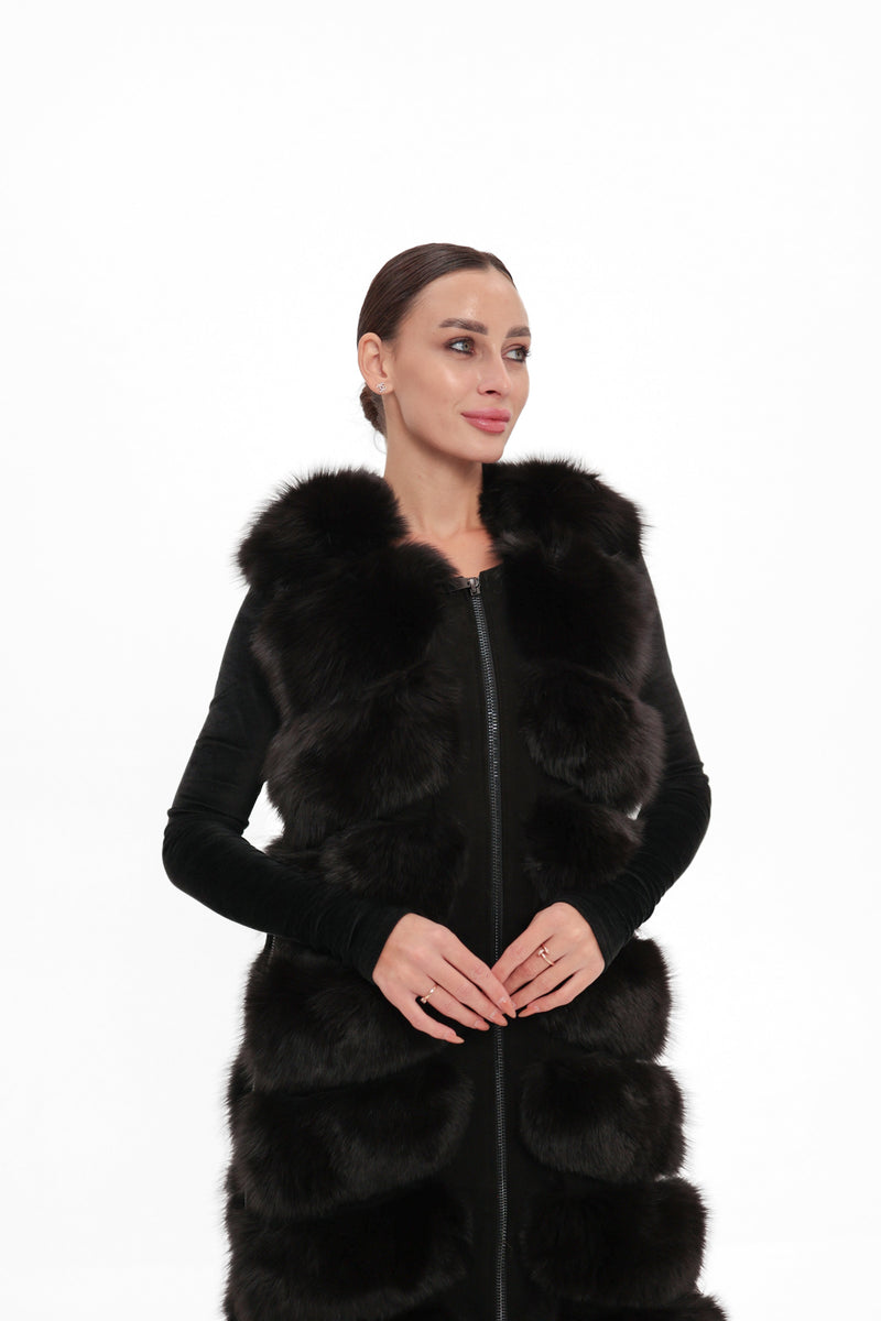Genuine Polar Fox Fur Vest – 90 cm Longline