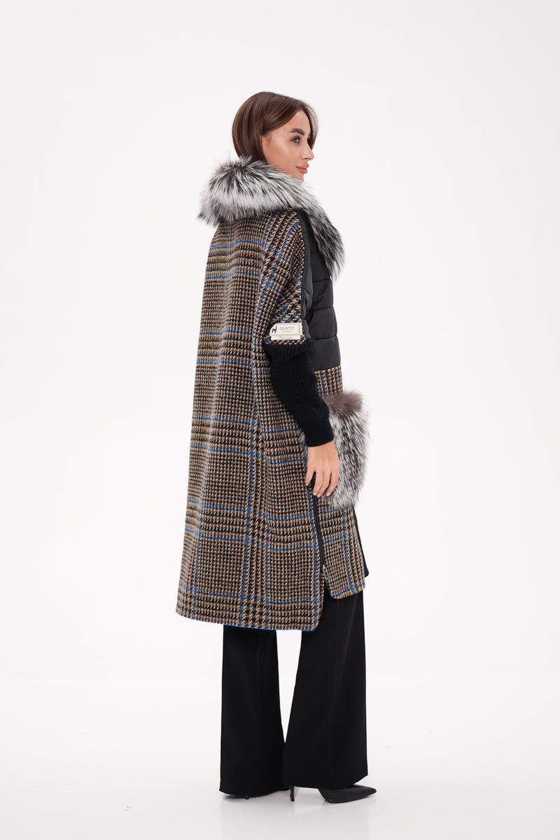 Silver Fox Wool Cashmere Coat with Detachable Fur