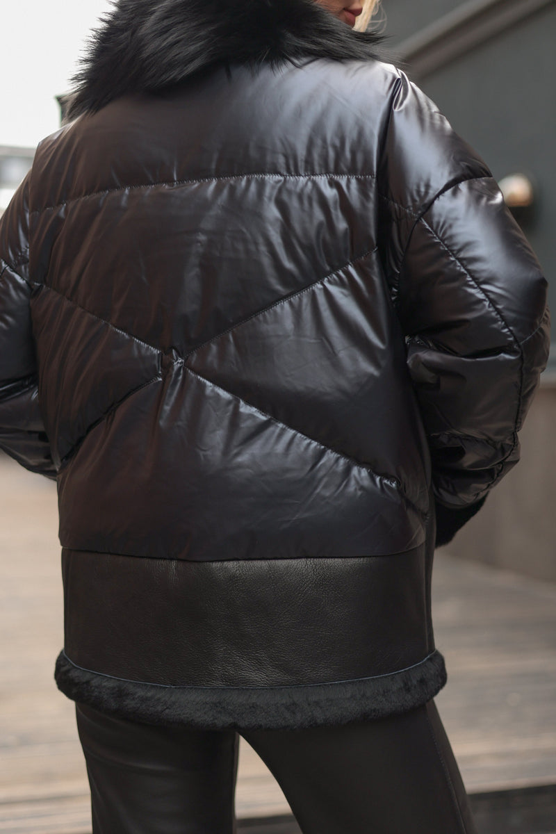 Genuine Lamb Leather Fox Fur Coat for Women