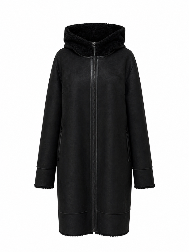 Rei Reversible Faux Fur & Suede Coat in Black