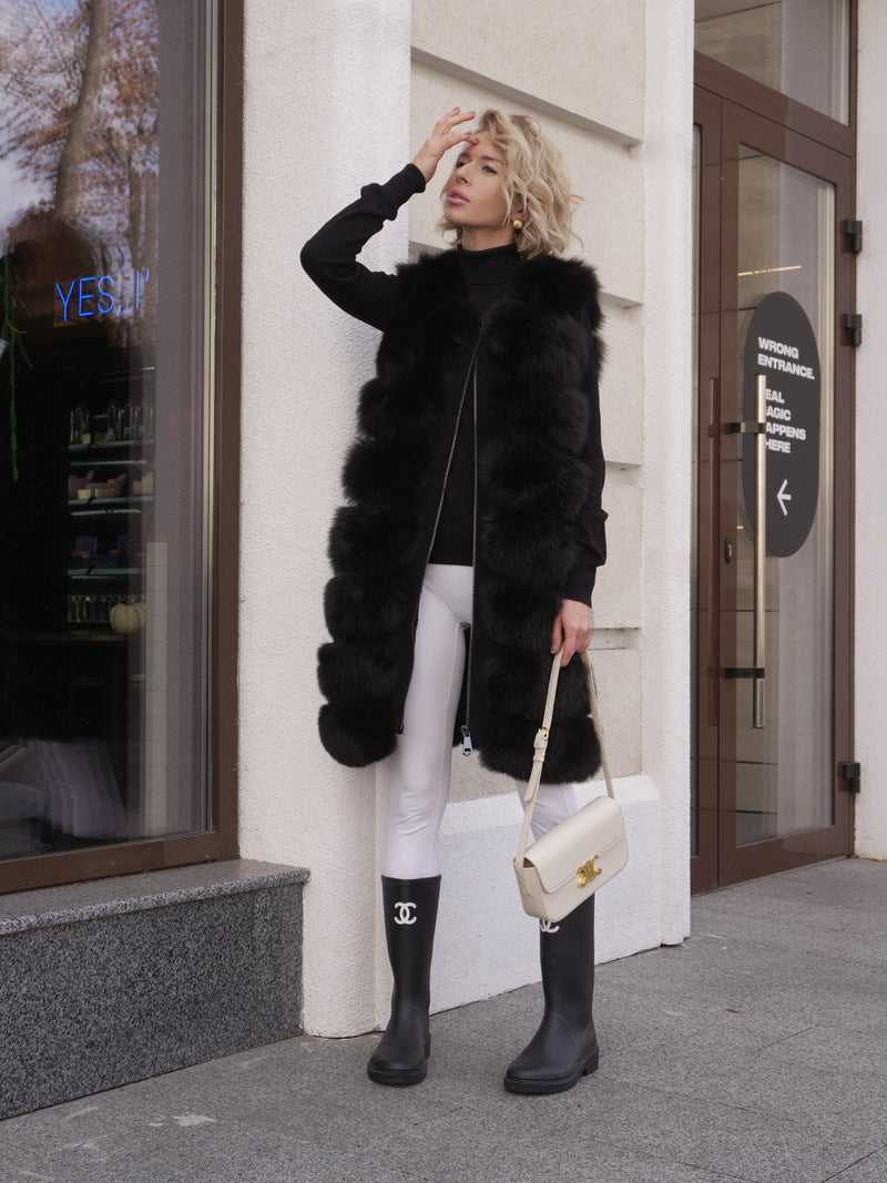 Genuine Polar Fox Fur Vest – 90 cm Longline