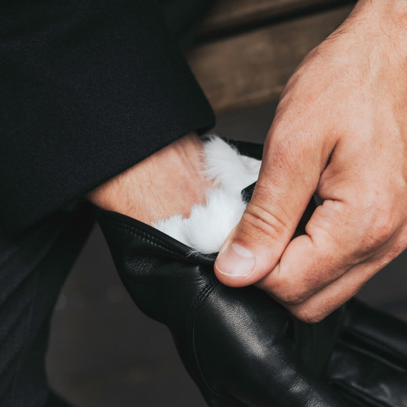 Marco (black) - Lambskin leather gloves with white rabbit fur lining