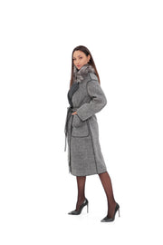 Genuine Silver Fox Fur Wool Coat for Women