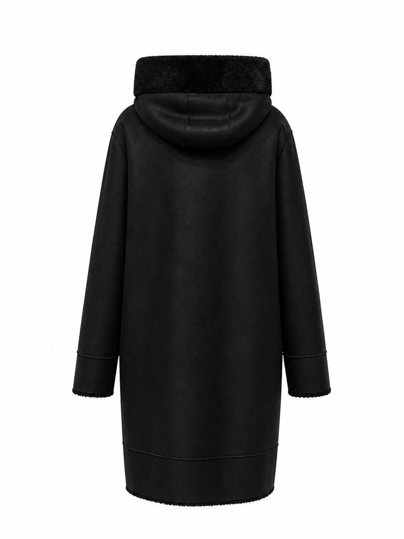 Rei Reversible Faux Fur & Suede Coat in Black