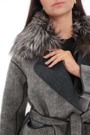 Genuine Silver Fox Fur Wool Coat for Women