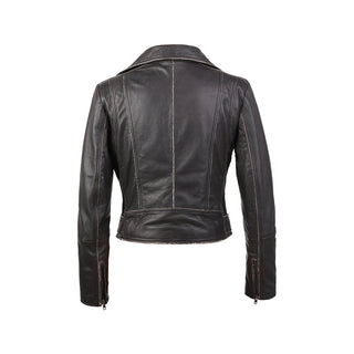 Carla Womens Distressed Short Biker Leather Jacket