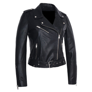 Carolina Womens Nappa Asymmetric Moto Leather Jacket