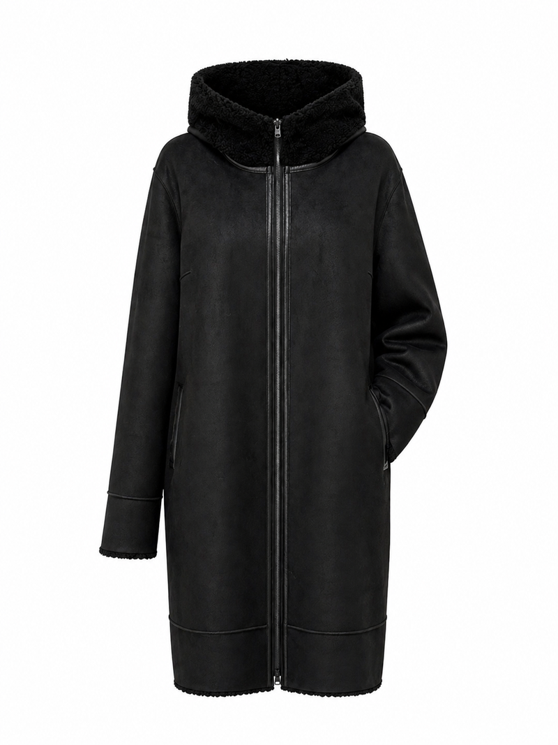 Rei Reversible Faux Fur & Suede Coat in Black