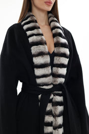 Genuine Rabbit Fur Cashmere Wool Coat for Women