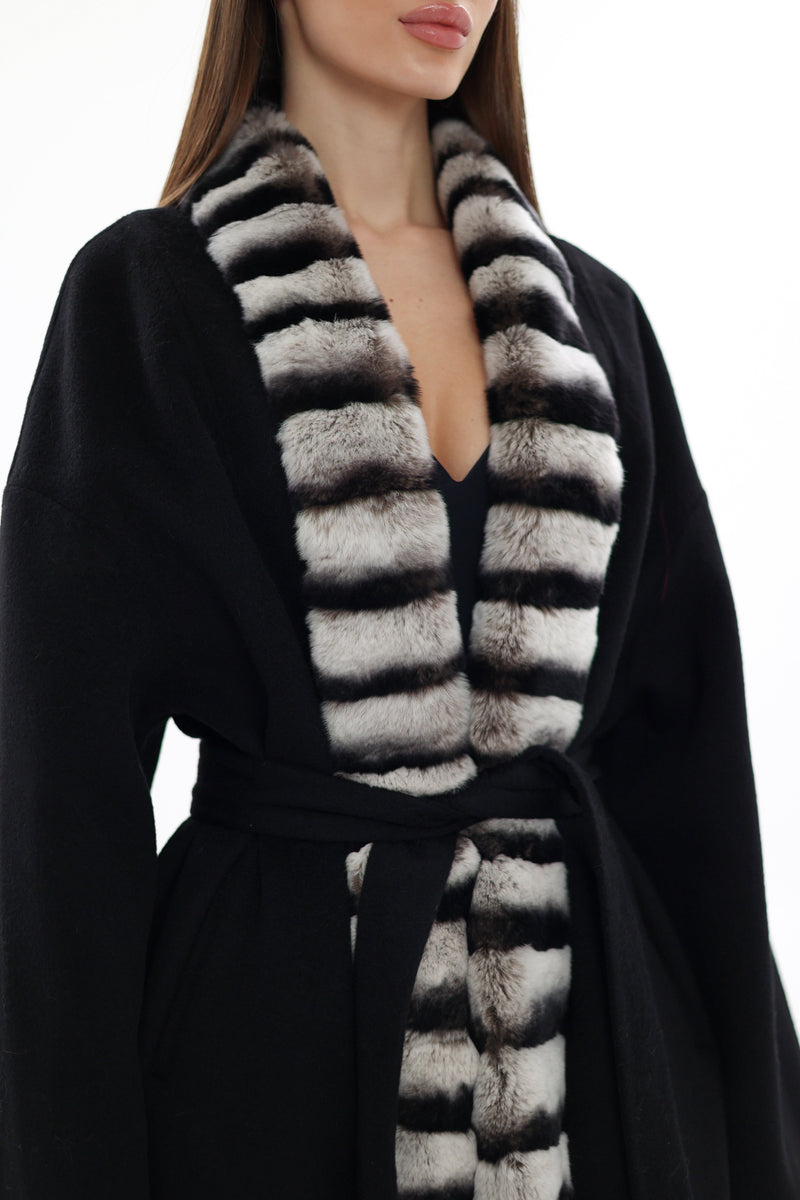 Genuine Rabbit Fur Cashmere Wool Coat for Women