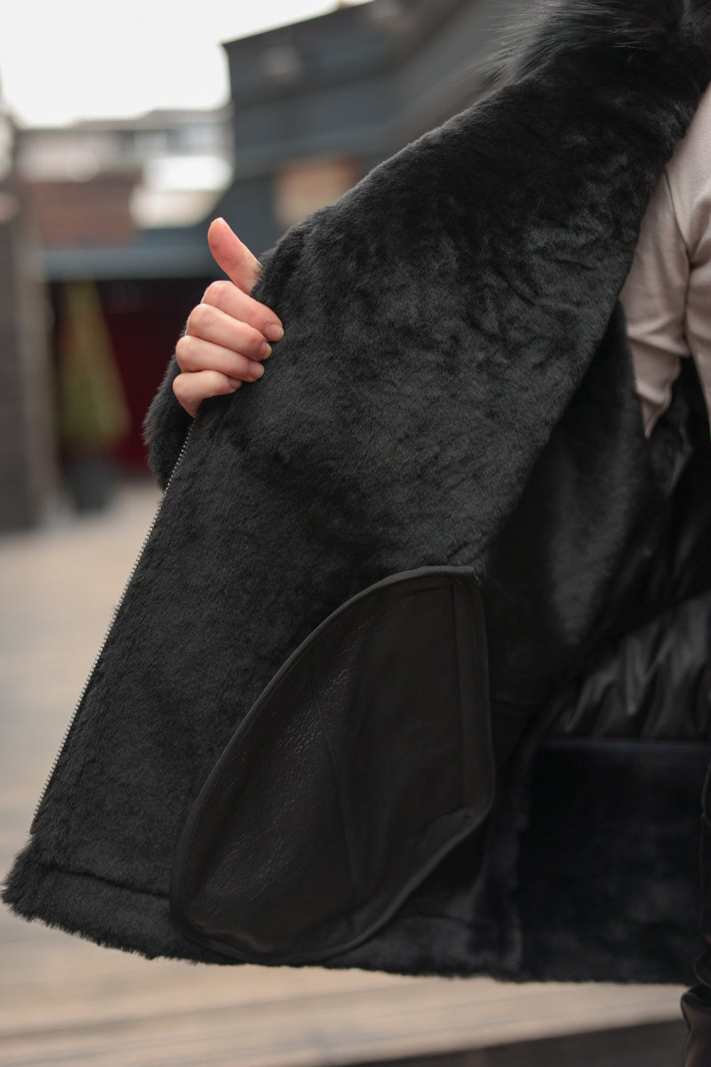 Genuine Lamb Leather Fox Fur Coat for Women