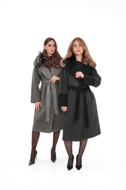 Graphite Cashmere Wool Coat with Silver Fox Fur